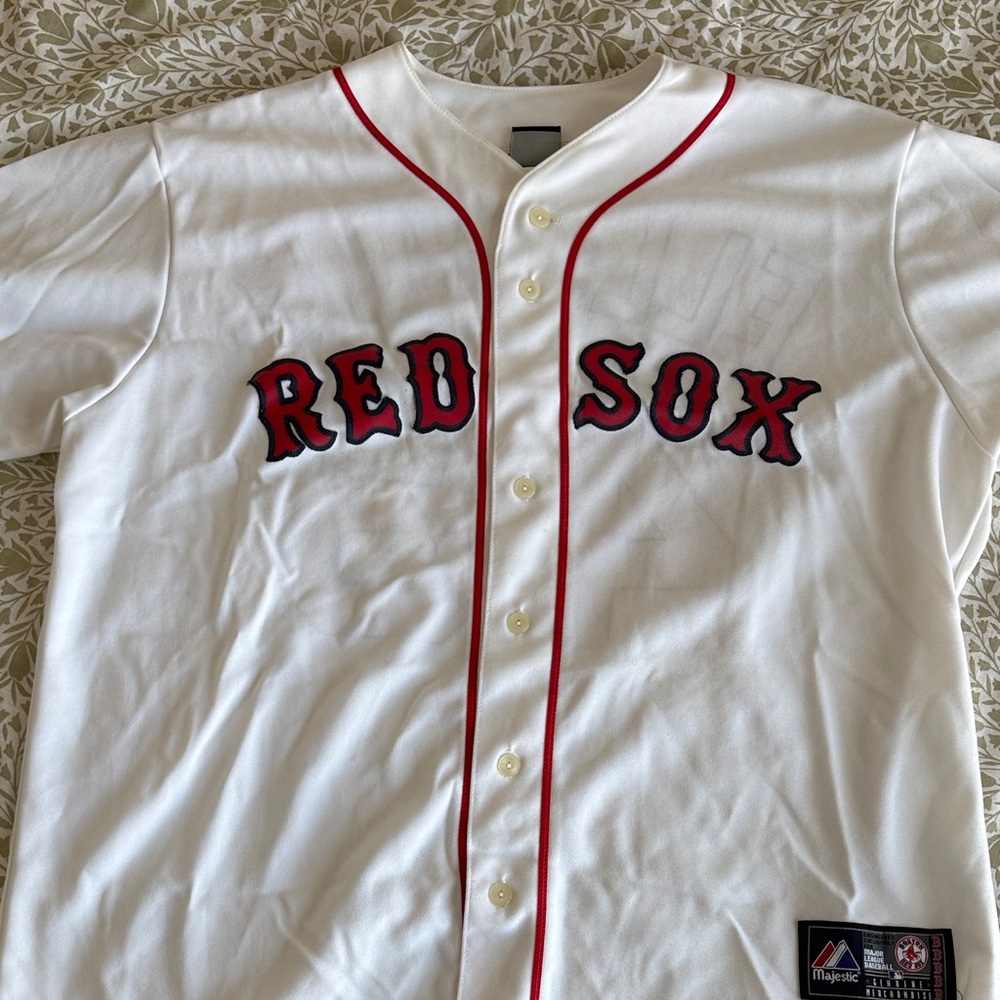 Majestic White and Red Baseball Jacoby Ellsbury Jersey